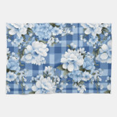 TINTEN VAN BLAUW & WIT PLAID PATROON & BLOEMEN THEEDOEK (Horizontaal)