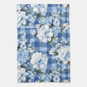 TINTEN VAN BLAUW & WIT PLAID PATROON & BLOEMEN THEEDOEK (Verticaal)