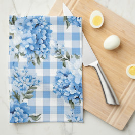 TINTEN VAN BLAUW & WIT PLAID PATROON & BLOEMEN THEEDOEK