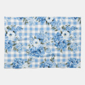TINTEN VAN BLAUW & WIT PLAID PATROON & BLOEMEN THEEDOEK (Horizontaal)