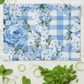 TINTEN VAN BLAUW & WIT PLAID PATROON & BLOEMEN THEEDOEK (Gevouwen)