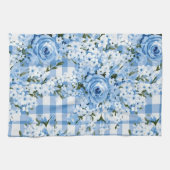 TINTEN VAN BLAUW & WIT PLAID PATROON & BLOEMEN THEEDOEK (Horizontaal)