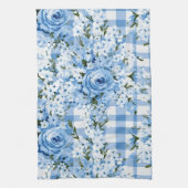 TINTEN VAN BLAUW & WIT PLAID PATROON & BLOEMEN THEEDOEK (Verticaal)