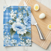 TINTEN VAN BLAUW & WIT PLAID PATROON & BLOEMEN