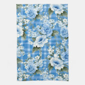 TINTEN VAN BLAUW & WIT PLAID PATROON & BLOEMEN THEEDOEK (Verticaal)