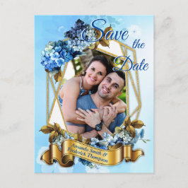 Tinten van blauwe aquarel Hydrangea's Save the dat Aankondigingskaart