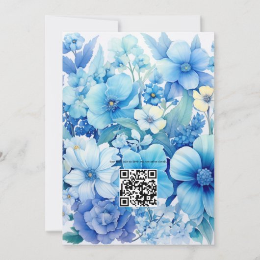 Tinten van Blauwe Bloemen Bruiloft Kaart (Achterkant)