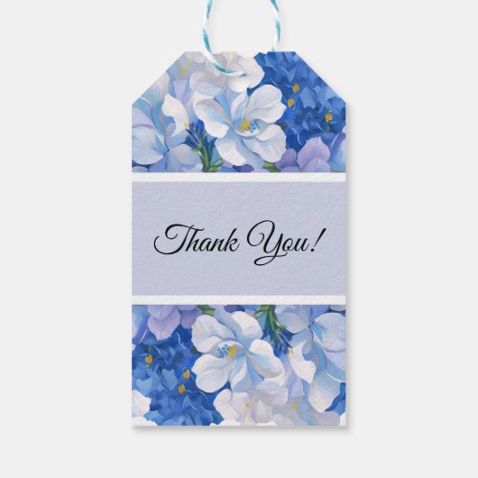 Tinten van Blauwe Bloemen Cadeaulabel (Achterkant)