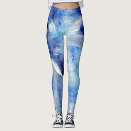 Tinten van Blauwe en Witte Veren Patroon Koel Leggings