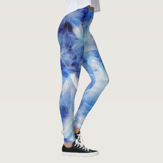 Tinten van Blauwe en Witte Veren Patroon Koel Leggings (Rechts)