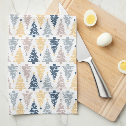 TINTEN VAN BLAUWE & GELE KERSTBOMEN THEEDOEK (Quarter Fold)