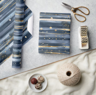 Tinten van Blauwe Gouden Strepen Stippen Dromen Ve Cadeaupapier