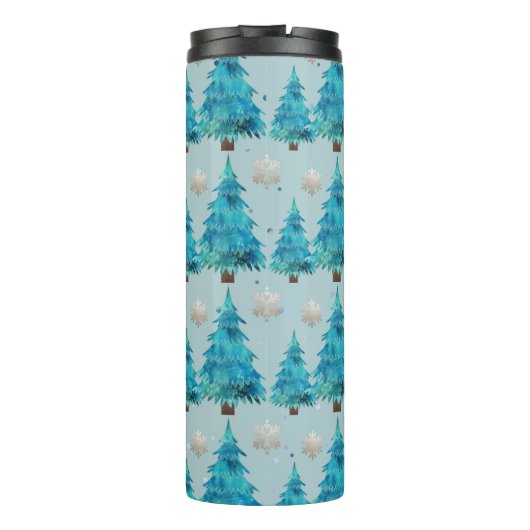 TINTEN VAN BLAUWE & GROENE KERSTBOMEN THERMOSBEKER (Achterkant)