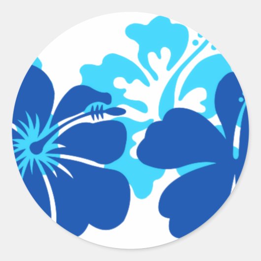 Tinten van blauwe hibiscus ronde sticker (Voorkant)