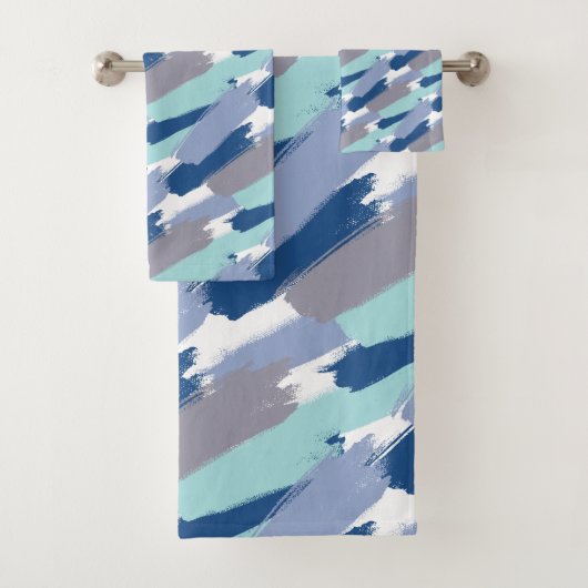 Tinten van blauwe verfpenseelstreken bad handdoek (Insitu)