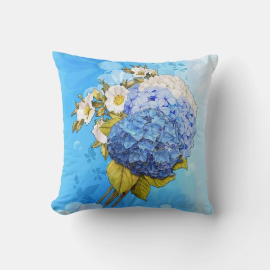 Tinten van blauwe waterverf Hydrangea's Kussen (Voorkant)