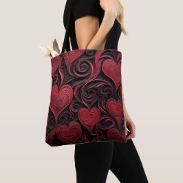 TINTEN VAN DONKERRODE VALENTIJN WERVELEN HARTEN TOTE BAG