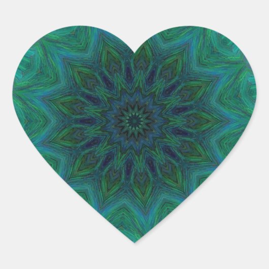 Tinten van Emerald Green Mandala Patroon Hart Sticker (Voorkant)