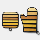 tinten van goudgele strepen op zwart ovenwant & pannenlap set (Voorkant)