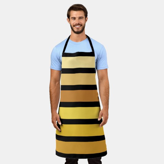 tinten van goudgele strepen op zwart schort (Gedragen)