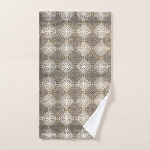 Tinten van grijs, beige en witte kant handdoek