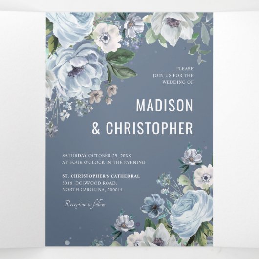 Tinten van Grijs Stof Blauw Winter Landelijke Trou Drieluik Aankondiging (Binnenkant midden)