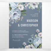 Tinten van grijs stoffig blauwe winter rustieke tr drieluik aankondiging (Binnenkant midden)