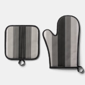 Tinten van Grijs Zwart Wit Gestreept Ovenwant & Pannenlap Set (Voorkant)