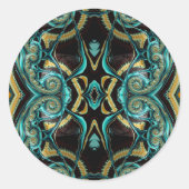 ~ Tinten van Groen Zwart Goud Geel Fractal ~ Ronde Sticker (Voorkant)