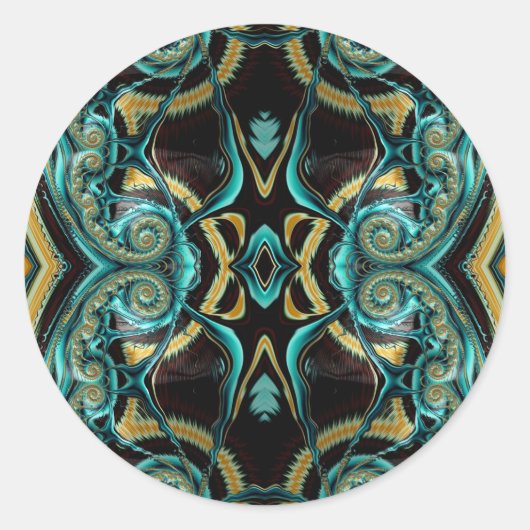 ~ Tinten van Groen Zwart Goud Geel Fractal ~ Ronde Sticker (Voorkant)