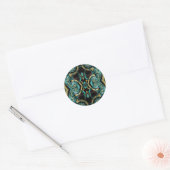 ~ Tinten van Groen Zwart Goud Geel Fractal ~ Ronde Sticker (Envelop)