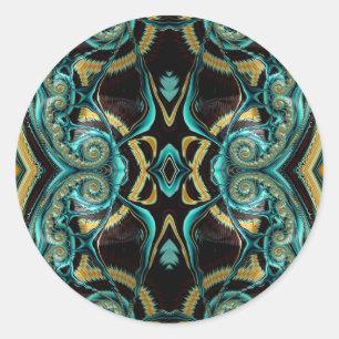~ Tinten van Groen Zwart Goud Geel Fractal ~ Ronde Sticker