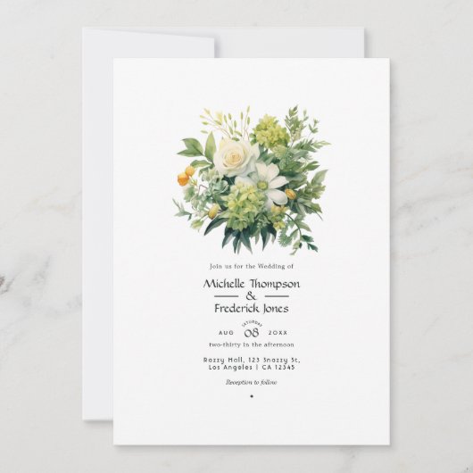 Tinten van Groene Bloemen Bruiloft Kaart (Voorkant)