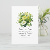 Tinten van groene bloemenbruiloft save the date (Staand voorkant)