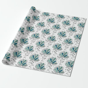 Tinten van groene bloemige abstracte Doodle-kunsts Cadeaupapier
