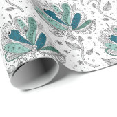 Tinten van groene bloemige abstracte Doodle-kunsts Cadeaupapier (Rol Hoek)