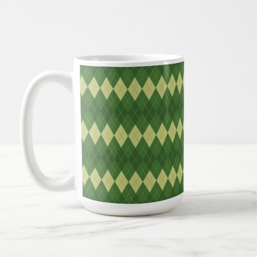 TINTEN VAN GROENE IERSE DIAMANT ARGYLE PATROON KOFFIEMOK (Links)