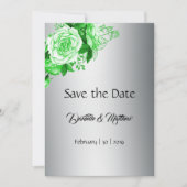 Tinten van Groene Waterverf Rozen Zilveren Bruilof Save The Date (Voorkant)