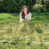 Tinten van lichtgroene geometrische bloemen fleece deken