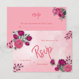 Tinten van Magenta Roze Roos Moderne Trouw  RSVP Kaartje