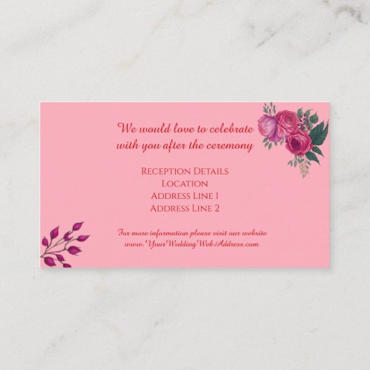 Tinten van Magenta Roze Rose Modern Bruiloft Informatiekaartje (Achterkant)