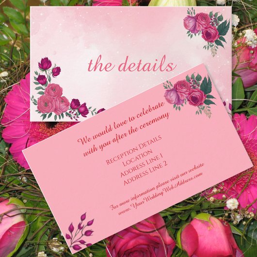 Tinten van Magenta Roze Rose Modern Bruiloft Informatiekaartje