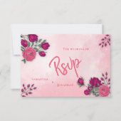 Tinten van Magenta Roze Rose Modern Bruiloft RSVP Kaartje (Voorkant)