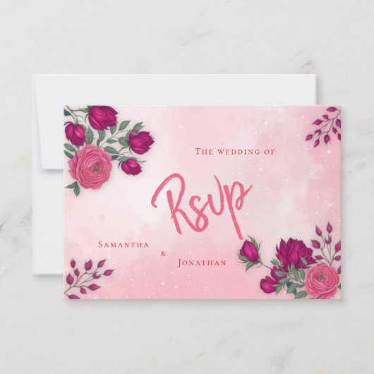 Tinten van Magenta Roze Rose Modern Bruiloft RSVP Kaartje (Voorkant)