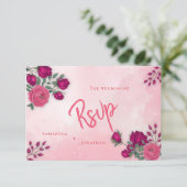 Tinten van Magenta Roze Rose Modern Bruiloft RSVP Kaartje (Staand voorkant)