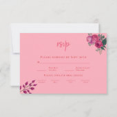 Tinten van Magenta Roze Rose Modern Bruiloft RSVP Kaartje (Achterkant)