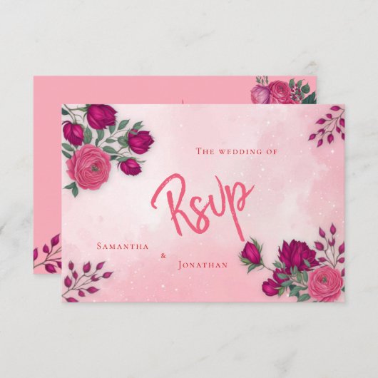 Tinten van Magenta Roze Rose Modern Bruiloft RSVP Kaartje (Voorkant / Achterkant)