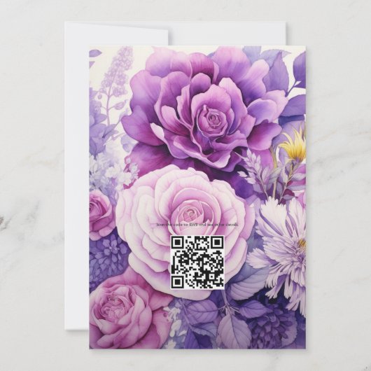 Tinten van Paarse bloemenbruiloft Kaart (Achterkant)