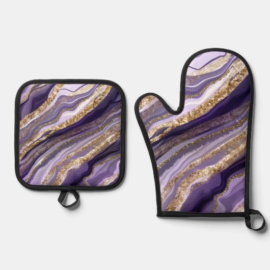 TINTEN VAN PAARSE & GOLD AGATE LOOK ABSTRACTS OVENWANT & PANNENLAP SET (Voorkant)