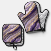 TINTEN VAN PAARSE & GOLD AGATE LOOK ABSTRACTS OVENWANT & PANNENLAP SET (Voorkant / Achterkant)